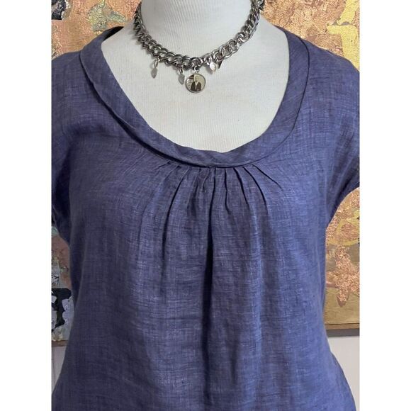 Malvin Hamburg Medium Lagenlook 100% Linen Mini Dress Blue Scoop Neck Pockets - Picture 2 of 7